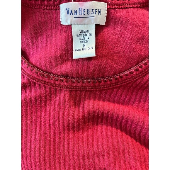 Van Heusen Cotton Rib Knit Sweater Top with Embroidered Neckline Burgundy/Red​ - Picture 4 of 4